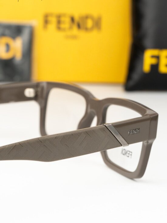 Fendi Women Eyeglasses Rectangular Brown Demo FE50114I 050 NEW AUTHENTIC